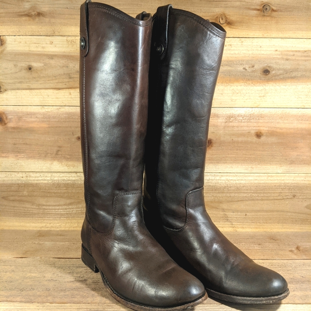 Size 9 Frye 77167 Melissa Button Tall Cognac Leather Women Riding BOOTS GUC
